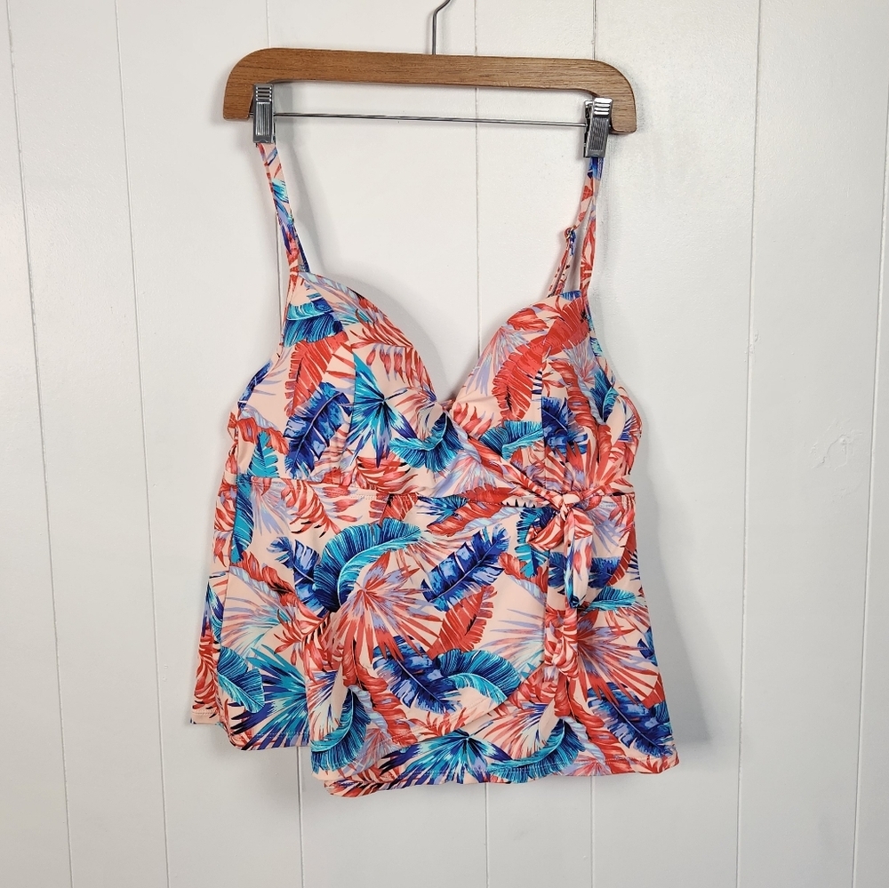 Catalina Pink Tropical Floral Tankini Swim Top Only Swimsuit Underwire Large